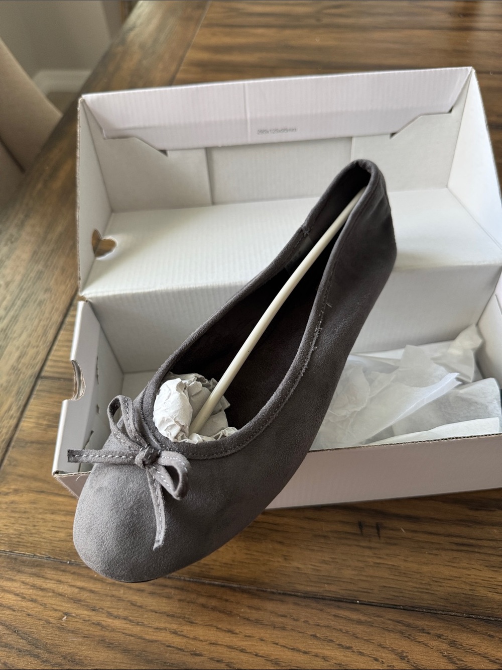 Women's Gray Suede Ballet Flat with Bow Accent